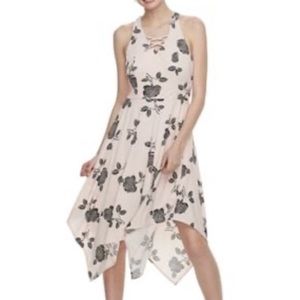 CANDIE’S Size XS Pink & Black Floral Midi Halter Dress